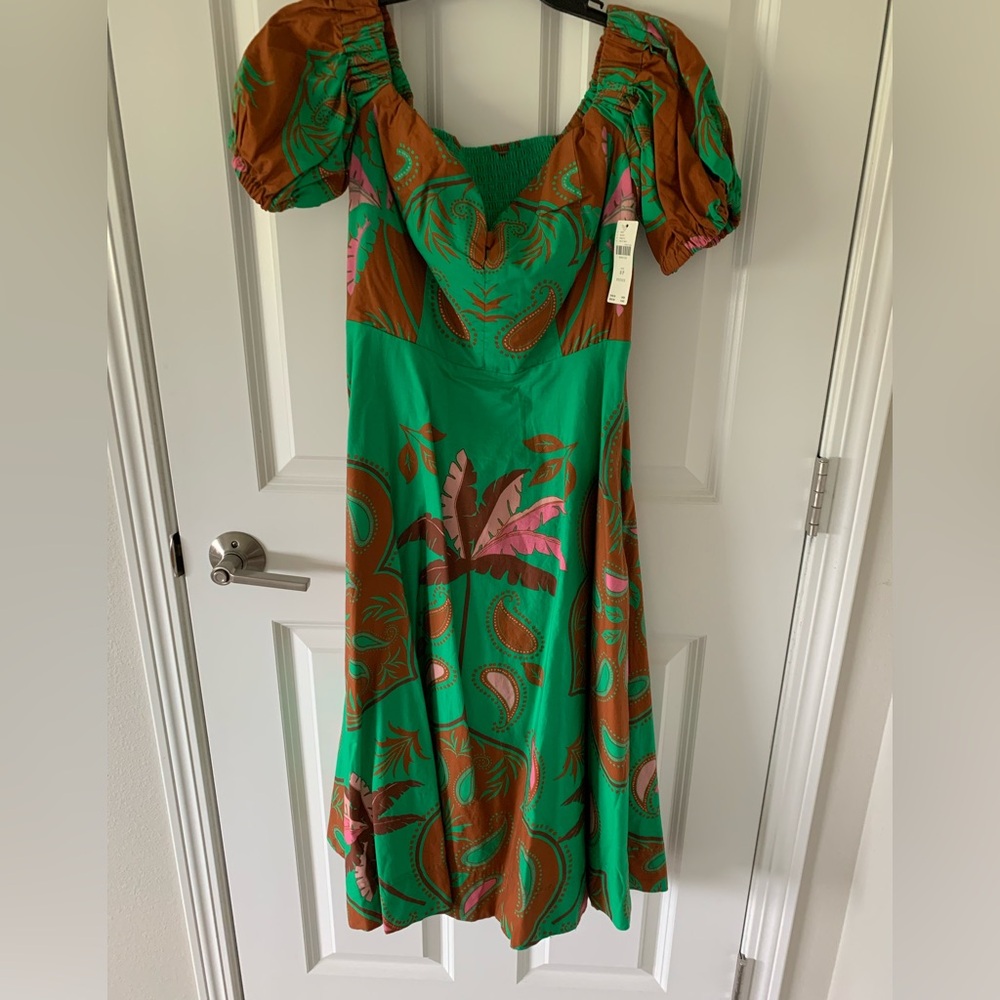 Anthropologie Green and Brown Paisley Midi Dress NWT